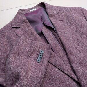 Joseph Abboud Sport Coat Mens 46R Red Guabello Wool Linen Hopsack Unsructured
